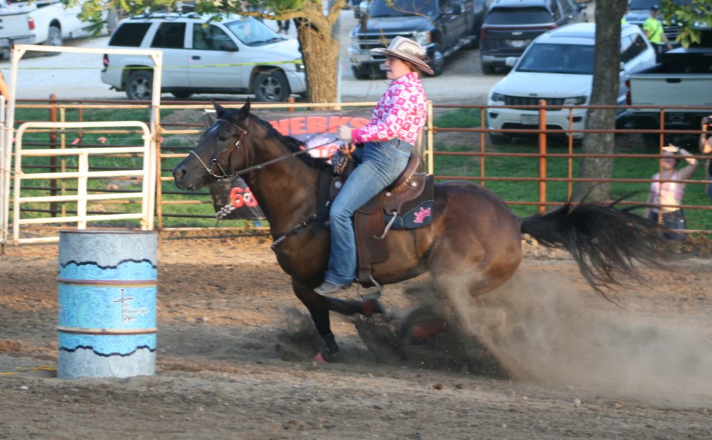 Kate Smith took first place in Friday's junior barrel racing competition with a time of 15.336 seconds. (Photo by Gregory Orear/Lincoln County Journal)